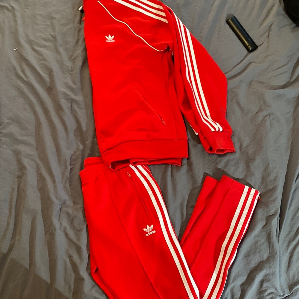 red adidas two piece outfit